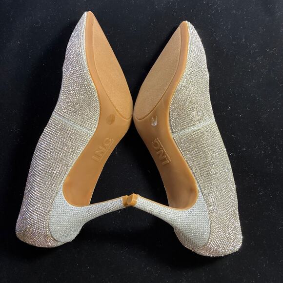 INC Sz 9.5 Pointy Silver Sparkle Glittering High Heels Wedding Party Shoes Glam - Picture 4 of 9
